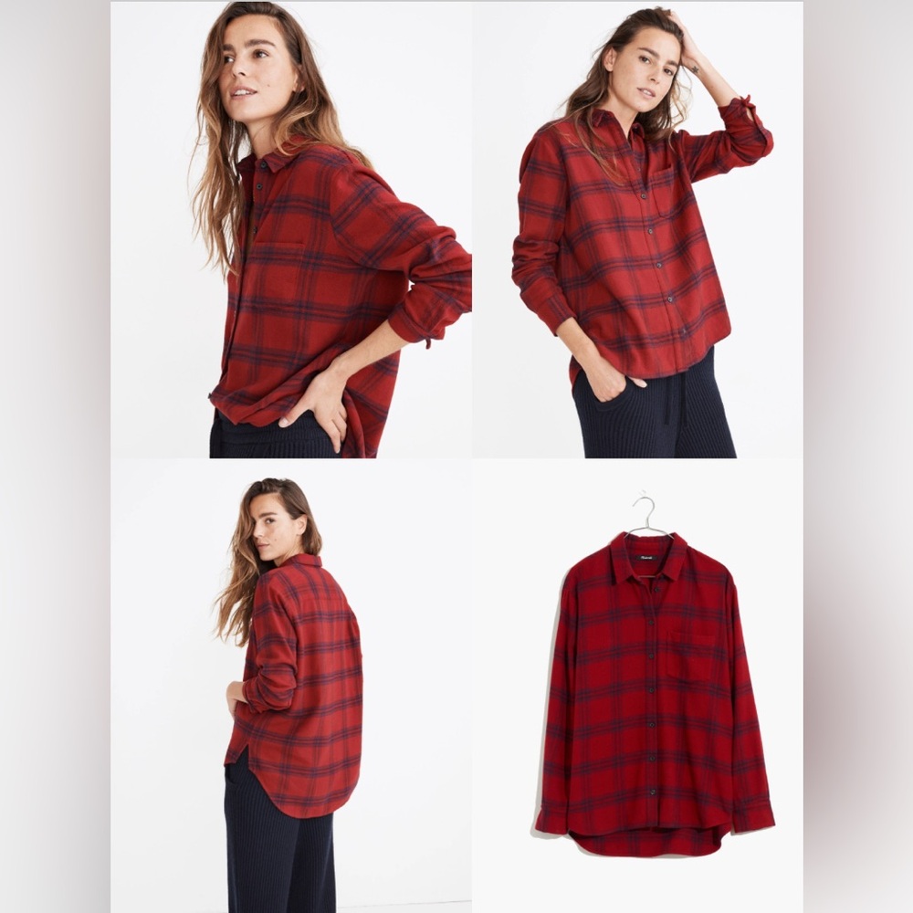 Madewell Flannel Oversized Ex-Boyfriend Shirt in Windowpane XL